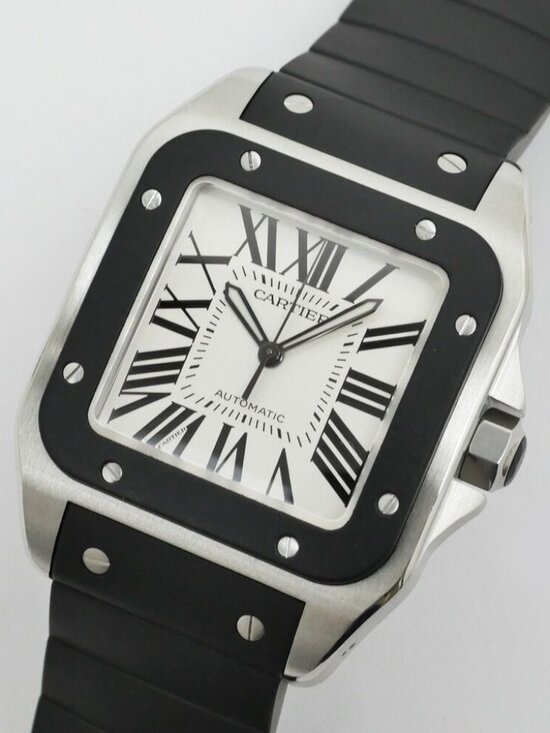 Cartier Santos 100 LM Silver Dial SS Rubber Automatic Winding Watch Overhauled main image 9